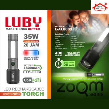 LUBY Senter Tangan Cas LED ZOOM 35W - 35 Watt 400 Lumen + Emergency Lithium 1800mAh L-AL8003 Cahaya 