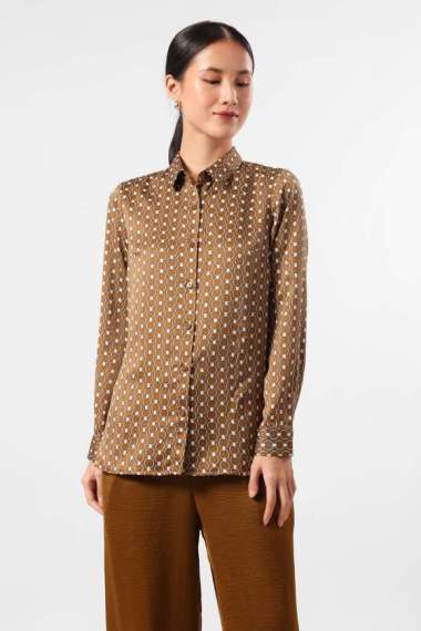 MINIMAL - Celeste - Printed Satin Shirt - Olive L Olive