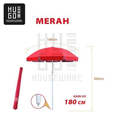 Payung Tenda 180 CM Jualan Taman Pantai Cafe Bazar Lapak HUGO Merah - UV