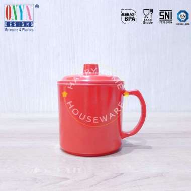 SEIV Mug Besar Tutup 600ml Gelas Gagang Mug Minum Tutup Melamin 3105SB Merah