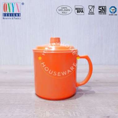SEIV Mug Besar Tutup 600ml Gelas Gagang Mug Minum Tutup Melamin 3105SB Orange