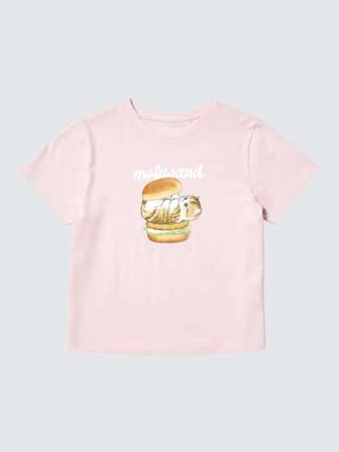 UNIQLO KAOS UT T-SHIRT Wanita Mofusand crew neck Lengan Pendek PINK M