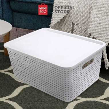 MINISO Keranjang Penyimpanan dengan Tutup Storage Box Besar kotak Penyimpanan Tempet Pakaian Multifu