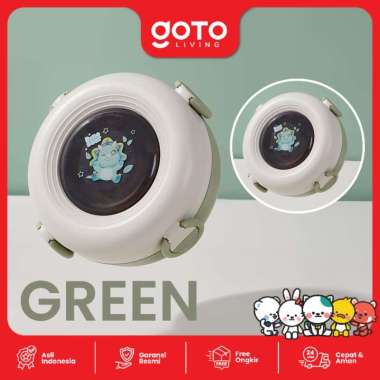 Goto Koro Lunch Box Stainless Tempat Makan Anak Bulat Karakter Lucu SS GREEN