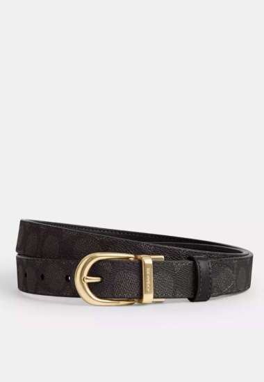Harness Buckle Cut To Size Reversible Belt, 25 Mm Signature Canvas Gold/Walnut/Black