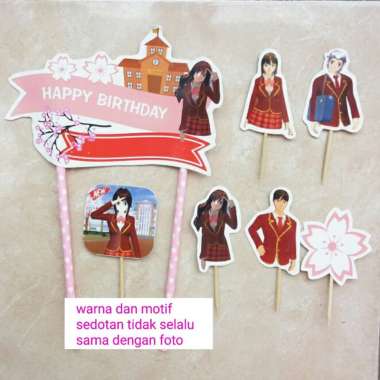 hiasan kue ulang tahun cake topper satu set tema Sakura School Simulator