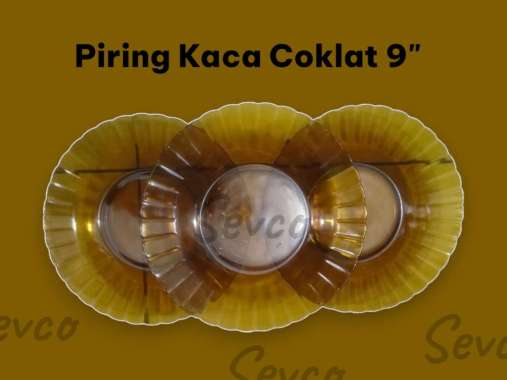 6 Pcs Piring Makan Kaca 9 " Coklat BBC / Piring Coklat Transparan