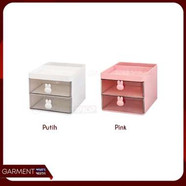 Laci Mini 2 Susun Tempat Penyimpanan Alat Tulis Meja Stationery Rak Laci Tarik Motif Kelinci Estetik