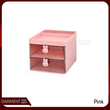 Laci Mini 2 Susun Tempat Penyimpanan Alat Tulis Meja Stationery Rak Laci Tarik Motif Kelinci Estetik