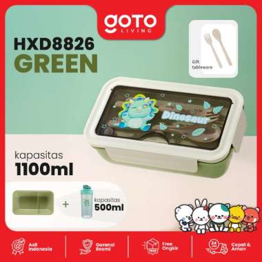 Goto Yummy Kotak Bento Lunch Box Tempat Makan Anak Sekolah Lucu HXD8826 SET GREEN