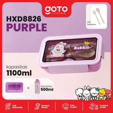 Goto Yummy Kotak Bento Lunch Box Tempat Makan Anak Sekolah Lucu HXD8826 SET PURPLE