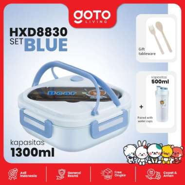 Goto Yummy Kotak Bento Lunch Box Tempat Makan Anak Sekolah Lucu HXD8830 SET BLUE