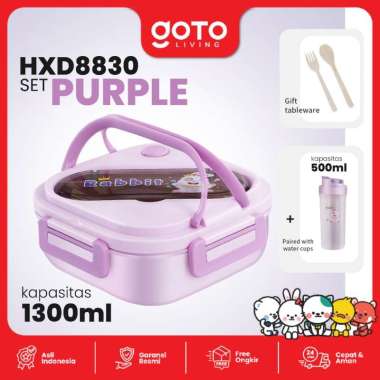 Goto Yummy Kotak Bento Lunch Box Tempat Makan Anak Sekolah Lucu HXD8830 SET PURPLE