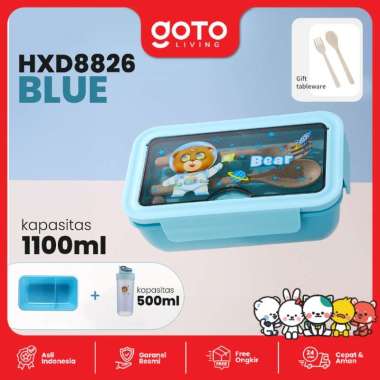 Goto Yummy Kotak Bento Lunch Box Tempat Makan Anak Sekolah Lucu HXD8826 SET BLUE