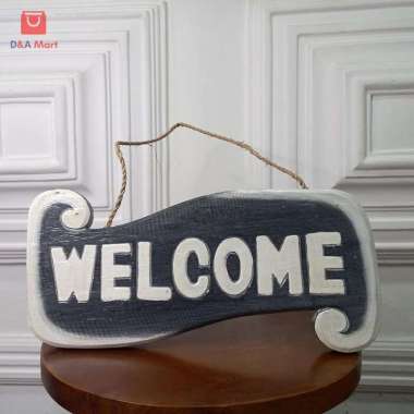Hiasan Dinding Gantungan Selamat Datang Welcome Papan Kayu Home Decor Hitam Putih