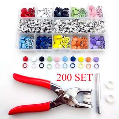 Qincaile Set Tang Kancing Jepret Snap Button Plier Fastener 200 PCS - QI-10 Multi Warna