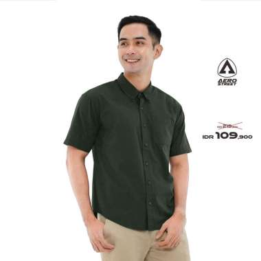 Aerostreet Kemeja Pendek Stand Collar Davin Army Green Man QB1AA M