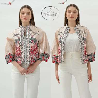 Evercloth Ovelia Jaket Batik Bomber Wanita Blouse Batik Lengan Panjang Baju Luaran Vest Blazer Sleti