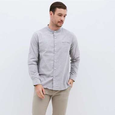 M231 Kemeja Pria Koko Shanghai Polos Oxford Panjang Abu Muda 1552M Dewasa-M