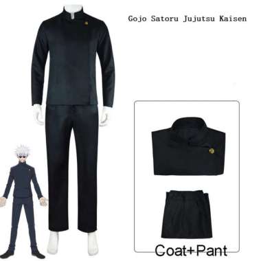 Anime Jujutsu Kaisen Gojo Satoru Cosplay Costume Glasses High School Uniform Remaja XXL HITAM