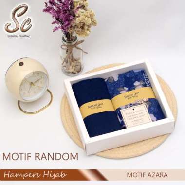 Hampers hijab Segi Empat Azara Motif | kado ulang tahun,wedding dll.. CARD KOSONG Navy
