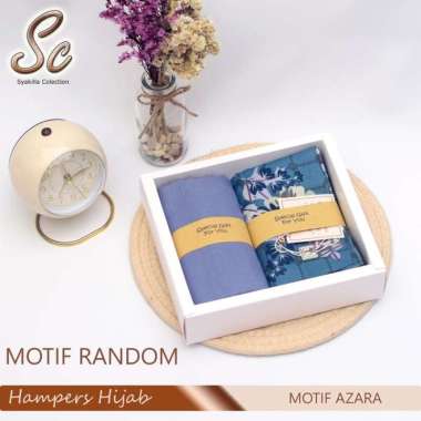Hampers hijab Segi Empat Azara Motif | kado ulang tahun,wedding dll.. HAPPY BIRTHDAY Biru