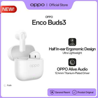OPPO Enco Buds3 True Wireless Earbuds Snow White [Half In-ear Ergonomic Design, 48 Hours Long Batter