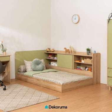 Dekoruma OTSU Headboard dan Divan Tempat Tidur Anak Dengan Rak 120x200CM