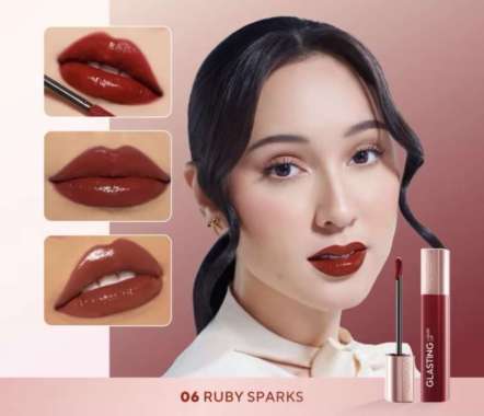 Wardah Glasting Liquid Lip Glossy Hi-Pigmented Glass Color Lip Cream 06 ruby sparks