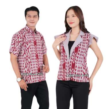 Batik Dua Putri - Couple Batik Modern Atasan Blazer Kemeja Pria Naga Merah WANITA L