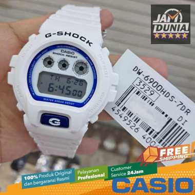 JAM TANGAN PRIA CASIO DIGITAL ORIGINAL RUBBER WHITE HIDDEN SHINE WHITE BLUE G-SHOCK DW-6900HDS-7DR G