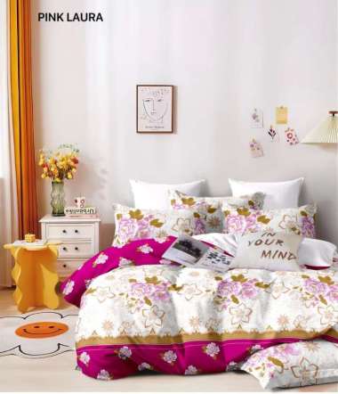 BEDCOVER SET MICROTEX DISPERSE MOTIF PINK LAURA TINGGI SPREI 30 CM 180 X 200 T.30 CM