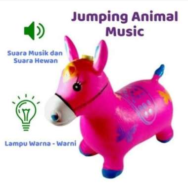 Mainan Anak Tunggang Kuda Kudaan Karet Jumping Animal Music Pink