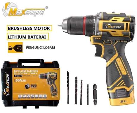 Bor Baterai MAXSUPE 18v M 6884 10 mm Brushless Cordless Drill Screwdriver Bor Batery 10mm Portable B