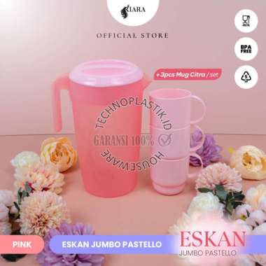KIARA Eskan Beranak plastik dengan Mug 3Pcs Teko Set Mug 4in1 Pastello Pink