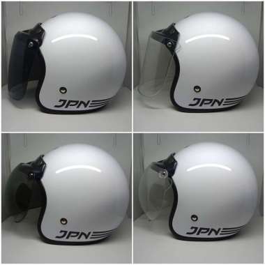Helm bogo jpn putih glosy - Kaca datar hitam