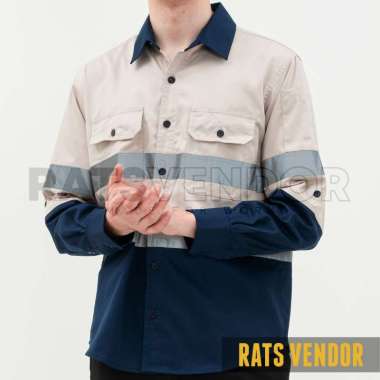 Ratsvendor Kemeja Safety K3 / Wearpack Proyek Tambang / Baju Seragam Lapangan Warna Krem Navy XS