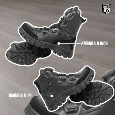 Army86 Sepatu PDL Pria Tali Putar Tactical Kulit Asli HItam lantas satlantas TNI Polri Satpam Ambara