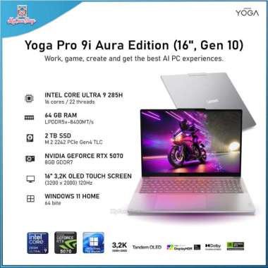 LENOVO YOGA PRO 9I AURA EDITION GEN 10 INTEL CORE ULTRA 9 285H 64GB RAM 2TB SSD RTX 5070 8GB 16-INCH