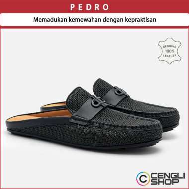 SEPATU SANDAL PEDRO PRIA ORIGINAL KULIT ASLI SENDAL SELOP SLIP ON SLOP BRANDED TERBARU HITAM PM005 4