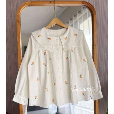 Atasan Kemeja Linen Bordir Lengan Panjang - ANDINI BLOUSE S Putih Bw