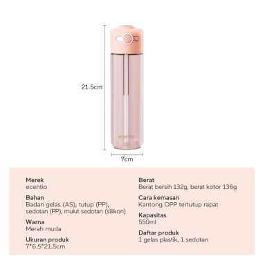 ecentio botol minum 550ml Portable Botol air Anak Sport Outdoor Anti Bocor kunci aman tersembunyi Ta
