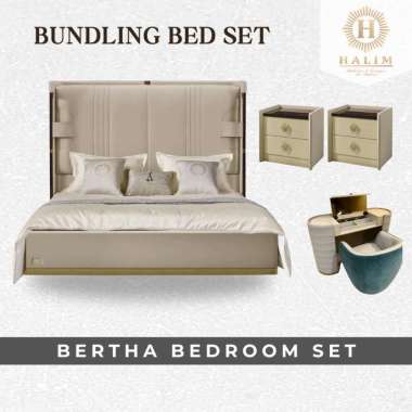 HALIM Bertha Tempat Tidur Set Modern Klasik Mewah Dipan King Dressing Table dan Side table | Paket F