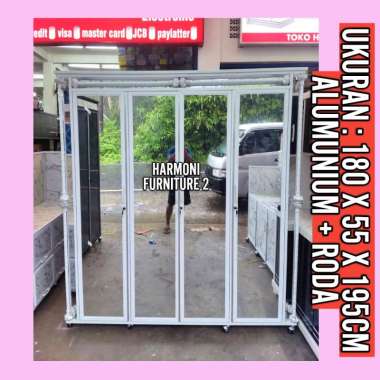 LEMARI PAKAIAN JUMBO ALUMUNIUM RODA FULL KACA CERMIN FREE ONGKIR SERANG KOTA