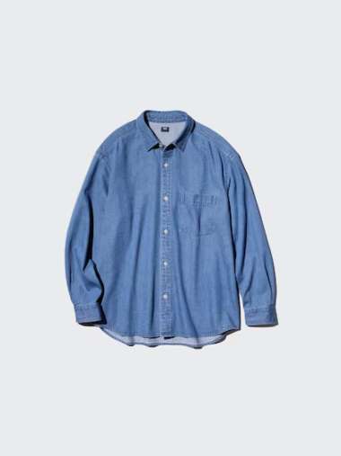UNIQLO Kemeja Luaran Denim Overshirt Pria Lengan Panjang BLUE XL