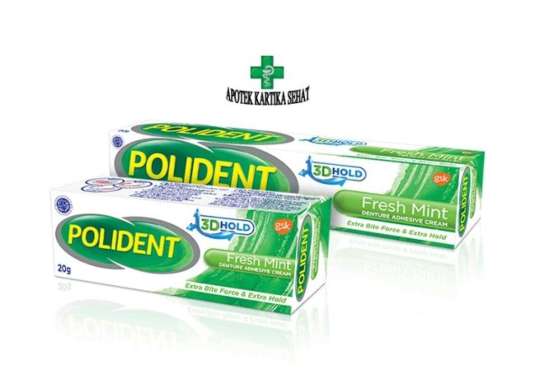Polident Perekat Gigi Palsu Fresh Mint (60Gr - 20G) - Perekat Gigi Palsu 20GR