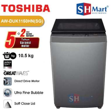 Toshiba Mesin Cuci 1 Tabung Top Loading 10,5kg AW-DUK1150HN(SG) With Ultra Fine Bubble (MEDAN)