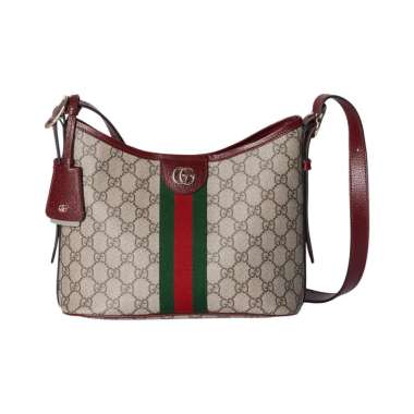 Gucci Ophidia Small Shoulder Bag Supreme Canvas Beige Ebony Rosso Ancora Red