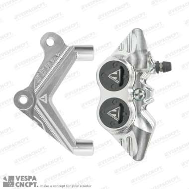 Kaliper Tracktion Phonix Silver Black Logo 4p 4 Piston With Adaptor Bracket Vespa Sprint Primavera A