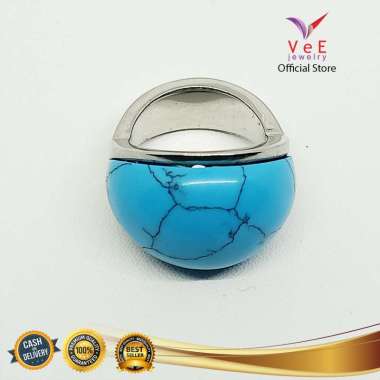 Cincin Titanium Batu Pirus Biru - VeE Cincin Wanita Pria